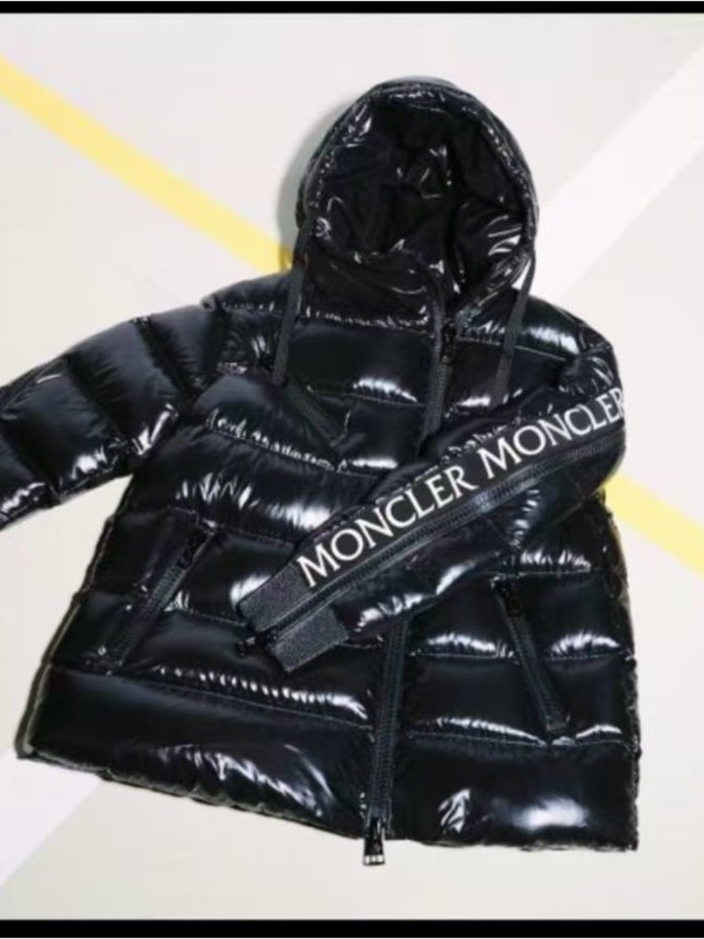 MonclerGlossy Navy Black Logo-Trim Puffer Jacket for men and women - Picture 3 of 6